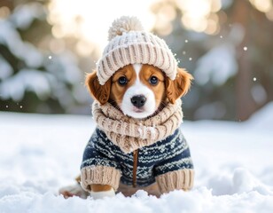Adorable puppy in winter outfit