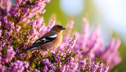 Obraz premium Bird perched amongst vibrant pink flowers