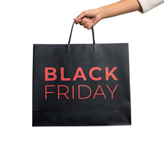 Flat Isometric Vector of Black Shopping Bag with Red "Black Friday" Text for Sale and Retail Promotion

