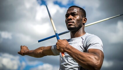 Athlete Preparing to Throw Javelin in Outdoor Field Event