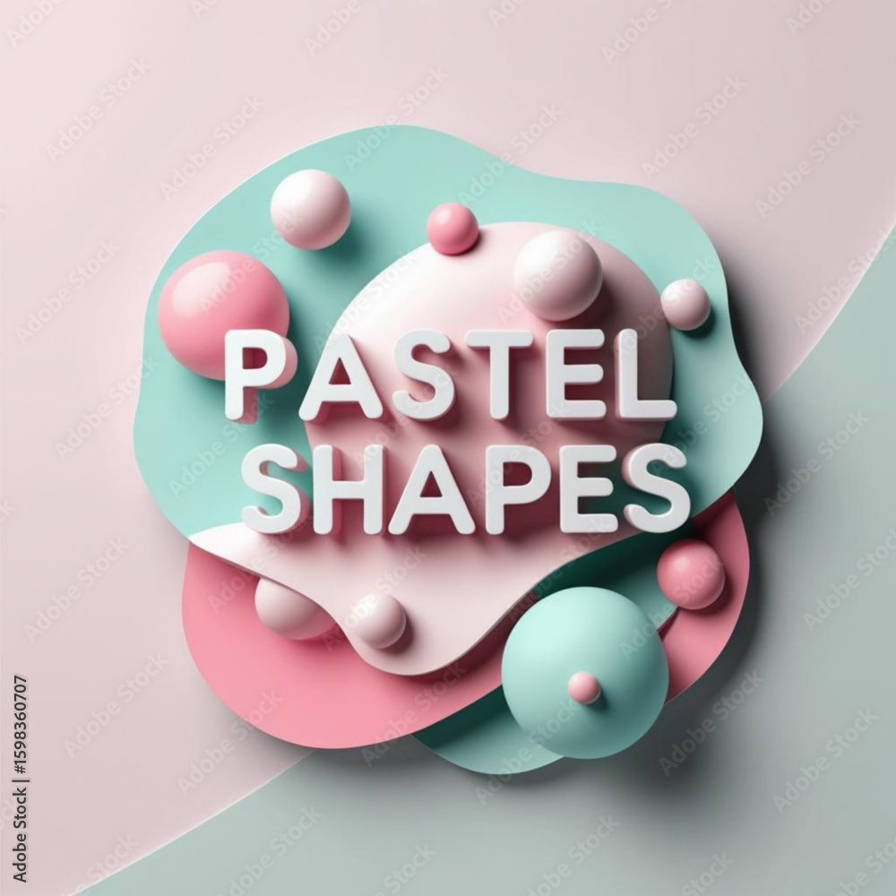 Aufkleber Three dimensional rendering of light colored spheres and layered organic forms in soft hues creates a design element