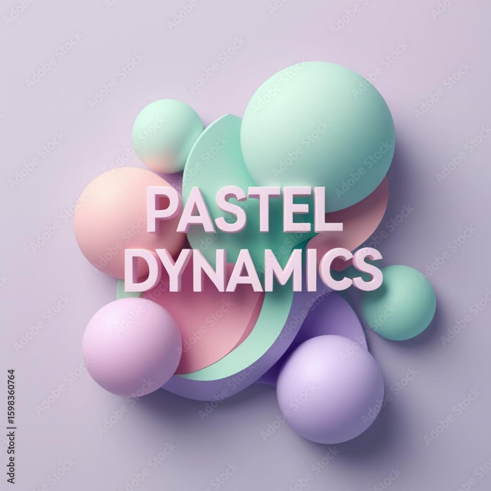 Aufkleber Arrangement of spheres and curved shapes in soft hues creating a visually appealing composition style image