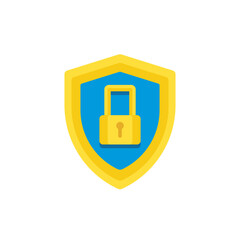 Golden shield with blue background and yellow padlock icon