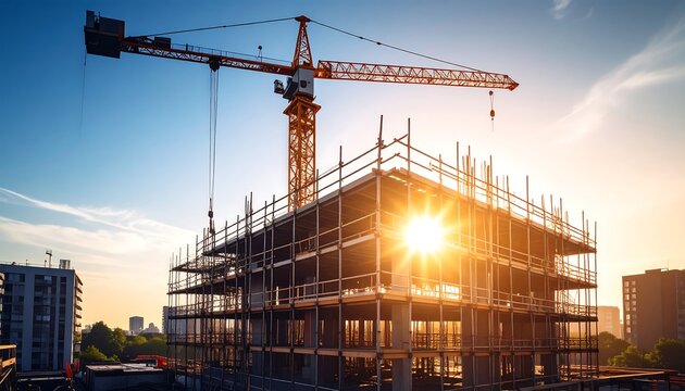 Construction site at sunrise