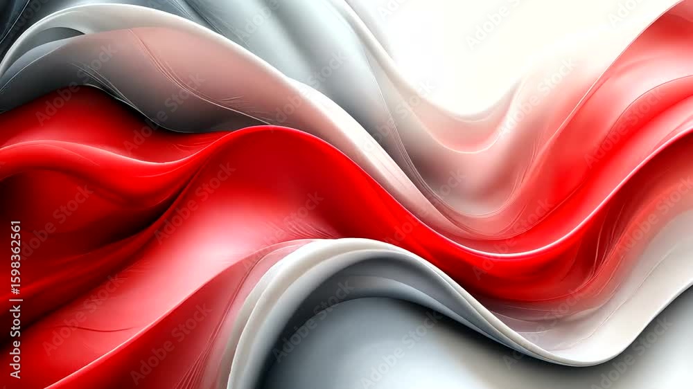 Wall mural elegant abstract wave background animation with red white and gray smooth gradient