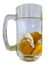 Durian in Water: Exotic Fruit Infusion in Glass Mug (Transparent Background)

