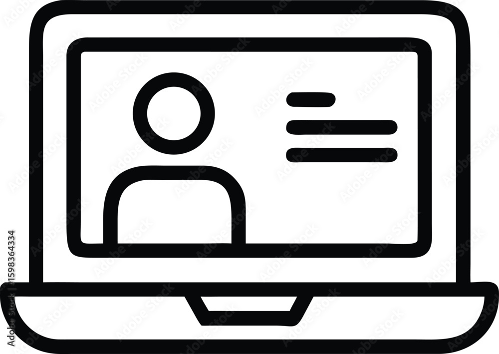 Fototapete Vector art of a black and white icon of a laptop displaying a user profile with text on the screen
