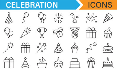 Fun and festive icons for birthday, award, and celebration themes