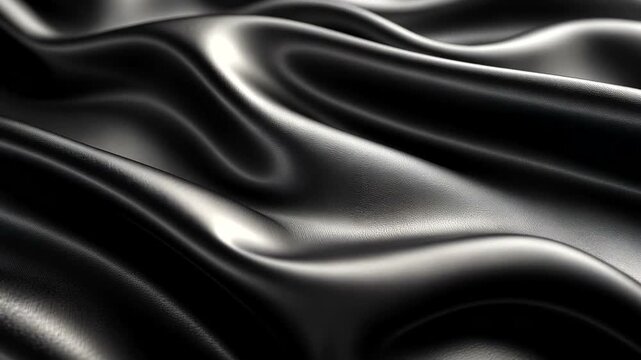 Elegant Black Silk Fabric Waves Background, Soft Texture and Smooth Flowing Motion