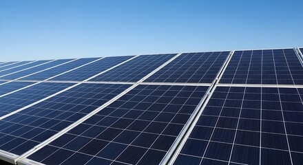 Solar panels array against a blue sky