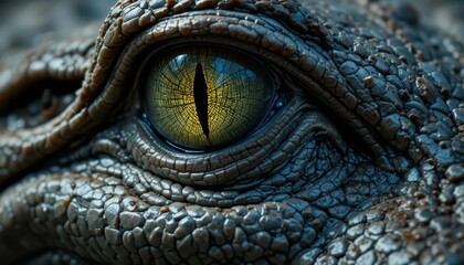 Naklejka premium Close-Up of Reptilian Eye with Intricate Textures and Patterns