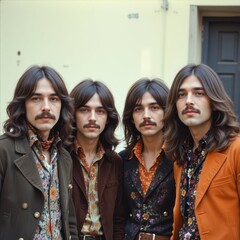 Obraz premium Vintage Style Group Portrait of Four Men with Long Hair and Mustaches