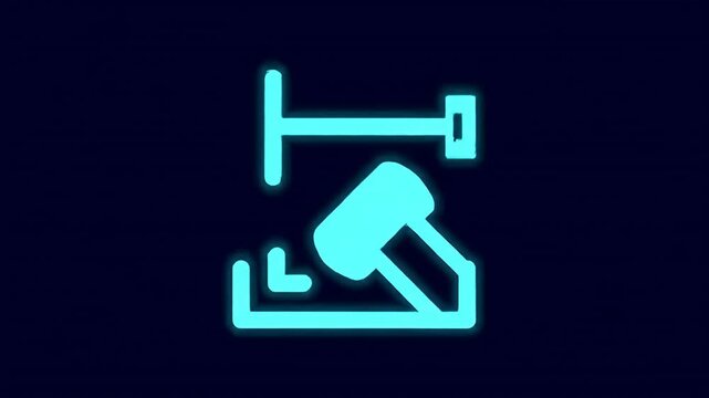 Neon cyan icon depicting hammering action on dark blue background