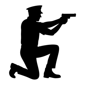 black silhouette police officer aiming gun clip art preview