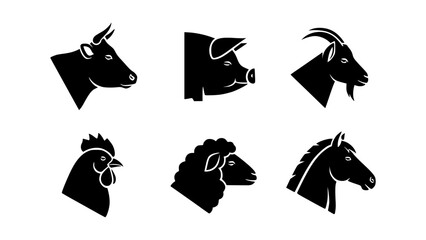Obraz premium Silhouette images of farm animal heads in various shapes