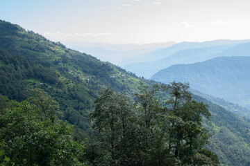 Scenic beauty of layers of mountains, Okhrey, sikkim, India. Okhrey village of one of the remotest places in Sikkim where peaceful, tranquil Himalayan mountain range is enjoyed by tourists from India.