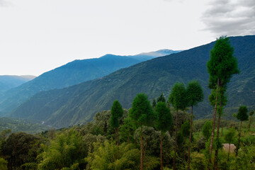 Scenic beauty of layers of mountains, Okhrey, sikkim, India. Okhrey village of one of the remotest places in Sikkim where peaceful, tranquil Himalayan mountain range is enjoyed by tourists from India.