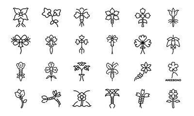 Bundle Akebono Creeper Flower Icon Silhouettes Style Wh 