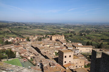 Naklejka premium Panoramic view of San Gimignano from the Torre Grossa tower, Italy.