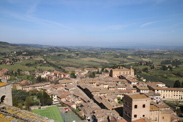 Naklejka premium Panoramic view of San Gimignano from the Torre Grossa tower, Italy.
