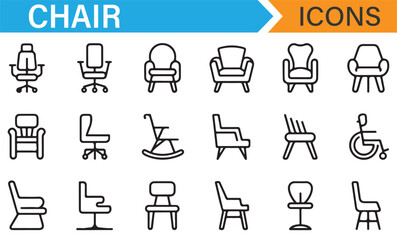 Set of vector chair icons for home furniture and office decor