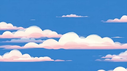 Stylized clouds against a bright blue sky, pastel pink highlights, dreamy atmosphere - Powered by Adobe