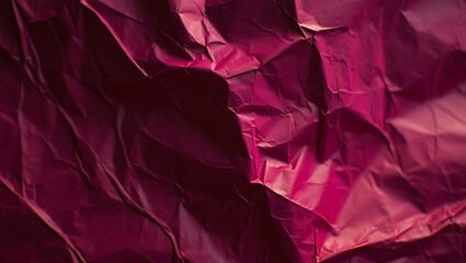 Textured magenta paper with dramatic lighting and shadows,  Crumpled and folded crimson sheet creating interesting light patterns