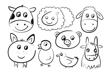 Playful Farm Animal Sketches: A charming collection of simple, hand-drawn sketches of various farm animals, perfect for adding a touch of rustic whimsy and creative flair.