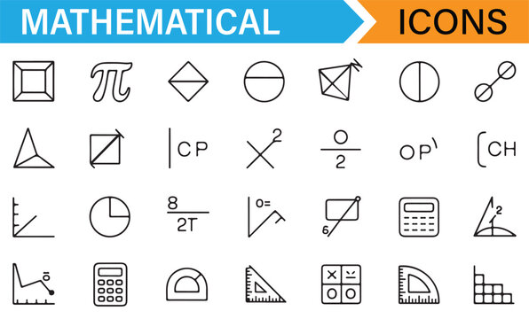 Math symbols and icons for digital platforms, teaching materials, and apps