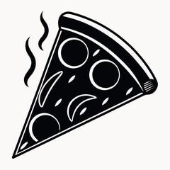 Black silhouette of a hot pizza slice isolated on white background