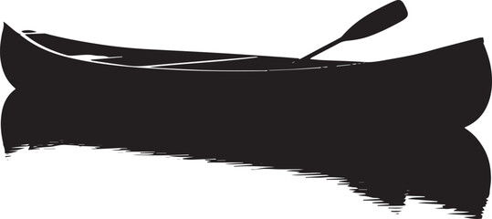 Stylized Black Canoe Silhouette with Paddle Illustration.