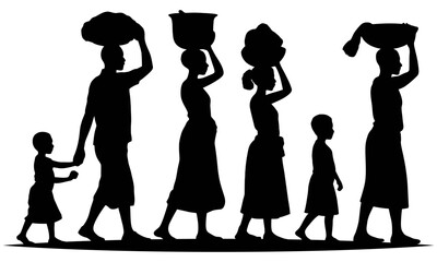 Silhouette of people carrying items on head