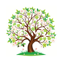 Obraz premium A vibrant spring tree with white apple blossoms, isolated on a white background