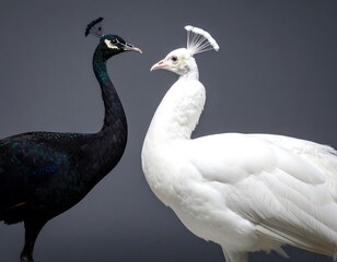 Fototapeta premium Black and white peafowl facing each other