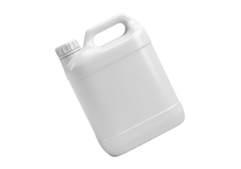 White plastic canister mockup for liquid, chemical, or oil products. Isolated on transparent background, png