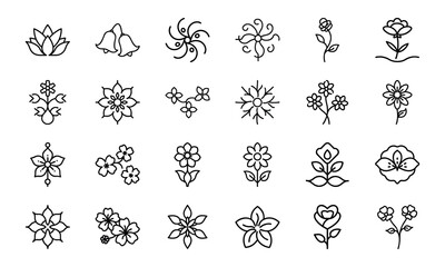 Minimal Floral Line Icon Bundle – 30 Elegant Flower Vector Icons for Logos, Branding, Invitations, and Botanical Design Projects