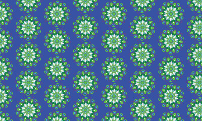 Blue Background Psychedelic Floral Mandala – Vibrant Symmetrical Kaleidoscope Pattern