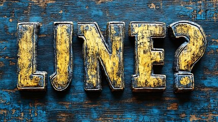 Wooden letters spelling out the words "line?" on a distressed wooden surface.