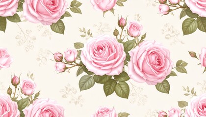 Floral seamless pattern with pink roses