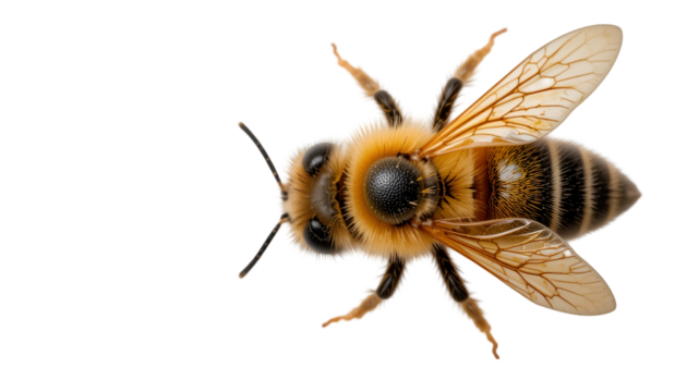 Close up of a honey bee flying insect with wings and antenna macro photography animal wildlife nature 100mm isolated on tranparent background