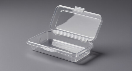 clear plastic storage container with hinged lid and compartments