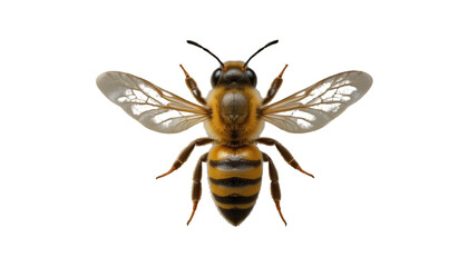 Close up honeybee macro photography for beekeeping honey production and pollination insect details study isolated on tranparent background