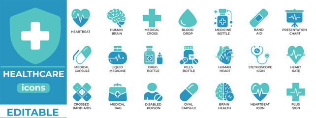 Clean, modern healthcare vector icons for medical industry use