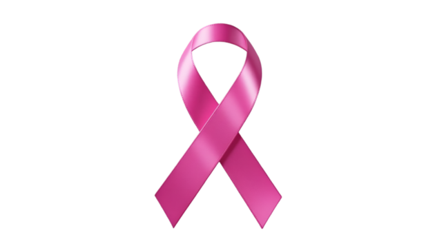 Pink ribbon breast cancer awareness symbol for hope support and medical research on a black background isolated on tranparent background