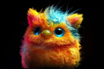 Fototapeta premium Brightly colored furry creature surrounded by vibrant splashes of paint in an imaginative setting at night