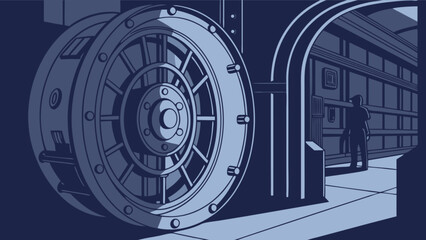 Secure bank vault door illustration for financial security and safety themed design projects and presentations