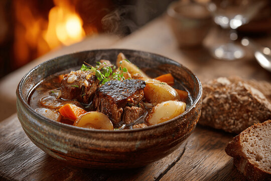 Rustic kig ha farz hearty meat stew with buckwheat pudding in Brittany kitchen