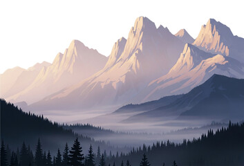 Serene Misty Mountain Range at Dawn:  Vector Illustration, Peaceful Landscape, Soft Colors, Tranquil Mood.