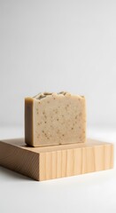 Natural Soap Bar on Light Wood Display, Simple Elegance