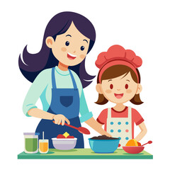 mother and daughter cooking